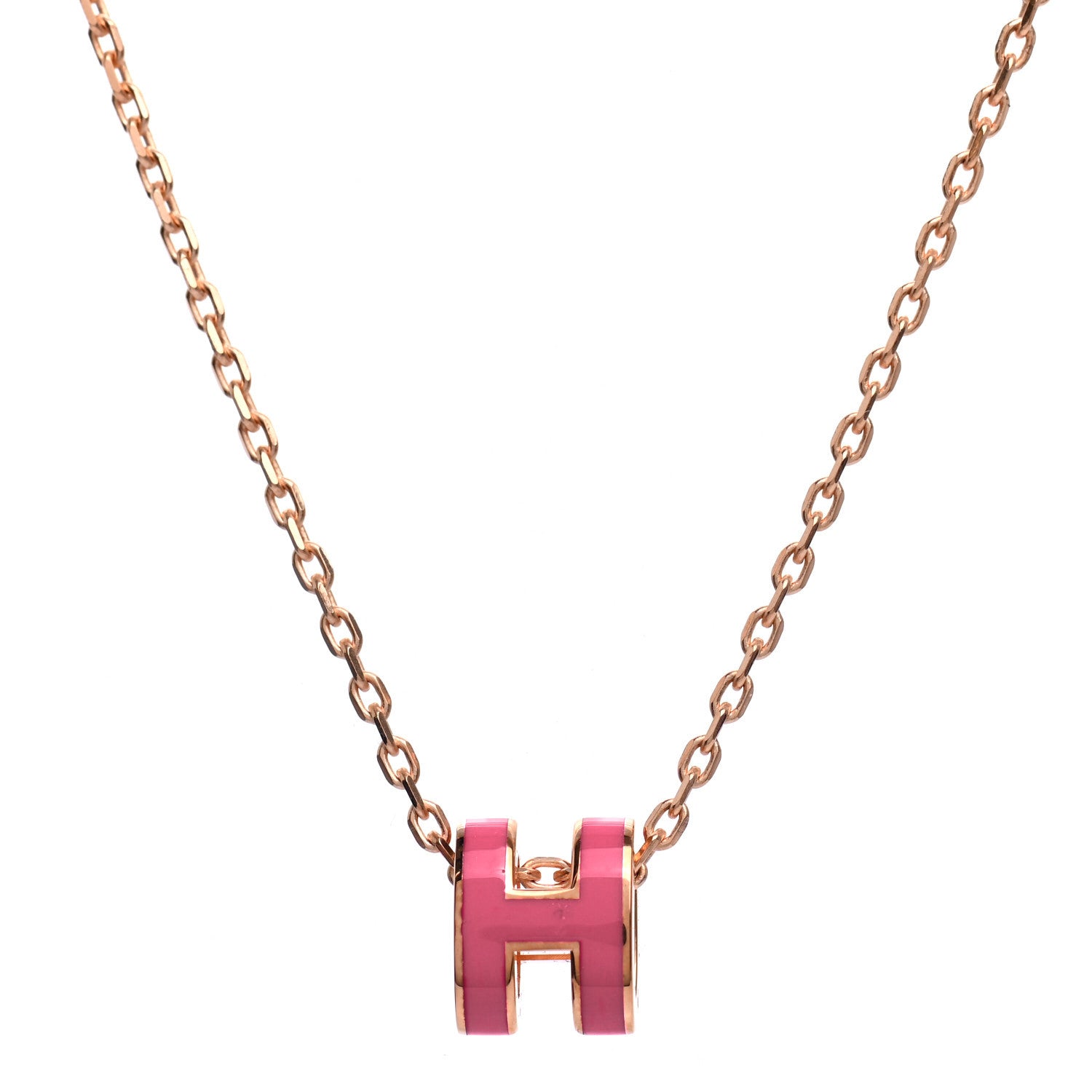 Hermes Lacquered Rose Gold Mini Pop H Pendant Necklace Rose Azalee 5 of 5