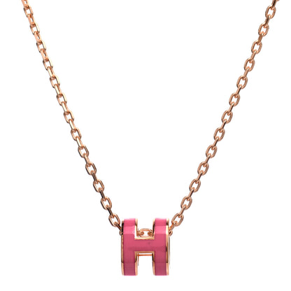 Hermes Lacquered Rose Gold Mini Pop H Pendant Necklace Rose Azalee 5 of 5