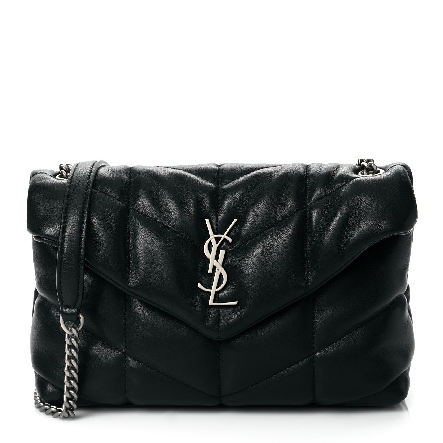 Saint Laurent Lambskin Quilted Toy Loulou Puffer Monogram Chain Satchel Deep Green 1 of 11