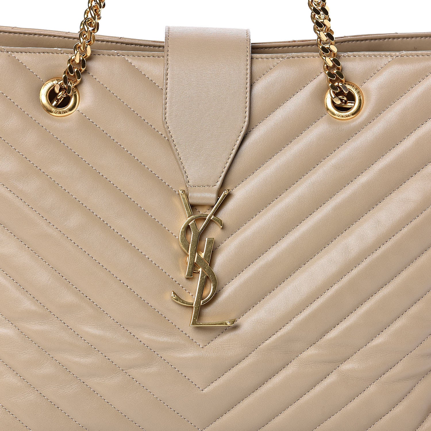 Saint Laurent Lambskin Matelasse Chevron Monogram Shopping Bag Dark Beige 13 of 13