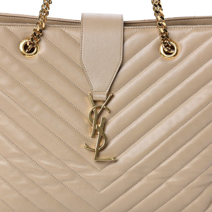 Saint Laurent Lambskin Matelasse Chevron Monogram Shopping Bag Dark Beige 13 of 13