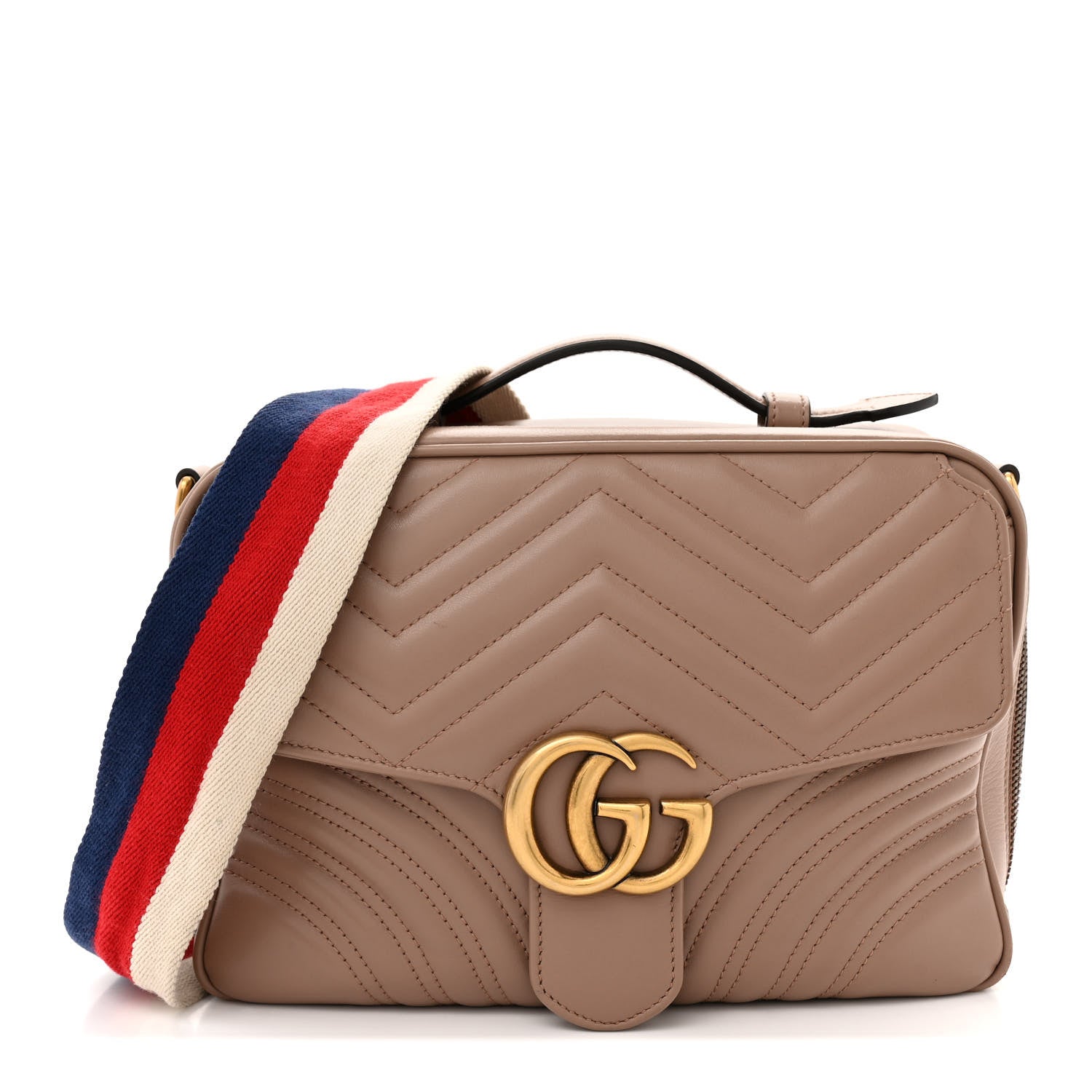 Gucci Calfskin Matelasse Sylvie Web Small GG Marmont Top Handle Shoulder Bag Porcelain Rose 1 of 15
