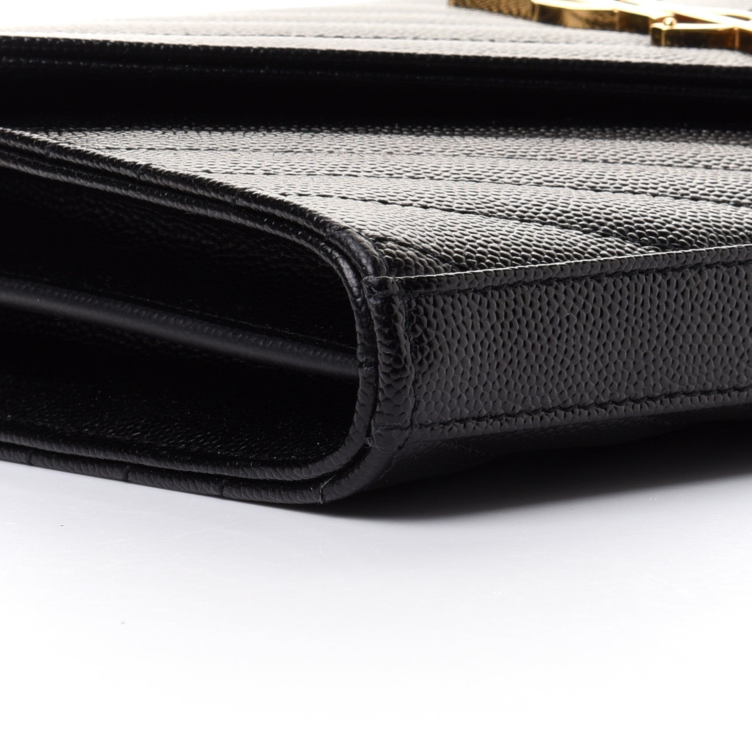Saint Laurent Grain De Poudre Matelasse Chevron Monogram Chain Wallet Black 8 of 10