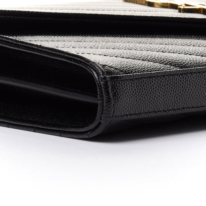 Saint Laurent Grain De Poudre Matelasse Chevron Monogram Chain Wallet Black 8 of 10