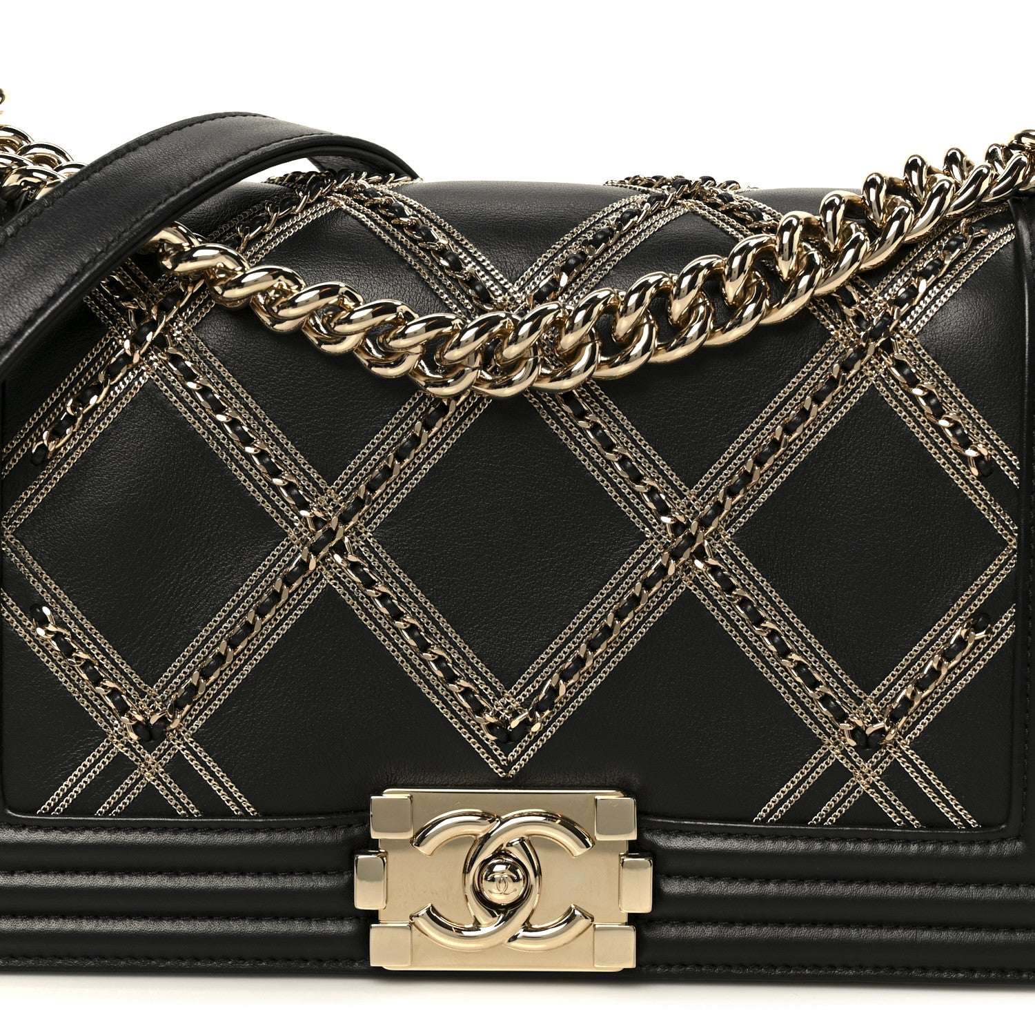 Chanel Calfskin Quilted Medium Chain Detail Boy Flap Black 8 of 10