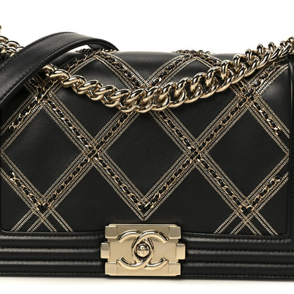 Chanel Calfskin Quilted Medium Chain Detail Boy Flap Black 8 of 10