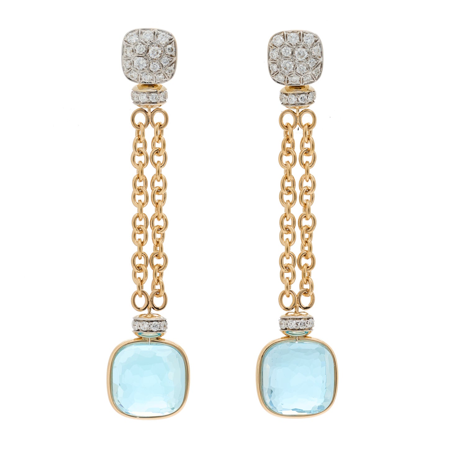 18K Rose Gold Diamond Blue Topaz Nudo Drop Earrings