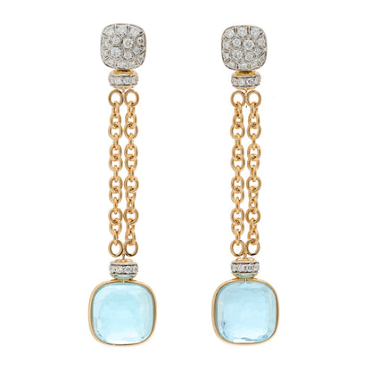 Pomellato 18K Rose Gold Diamond Blue Topaz Nudo Drop Earrings 1 of 4
