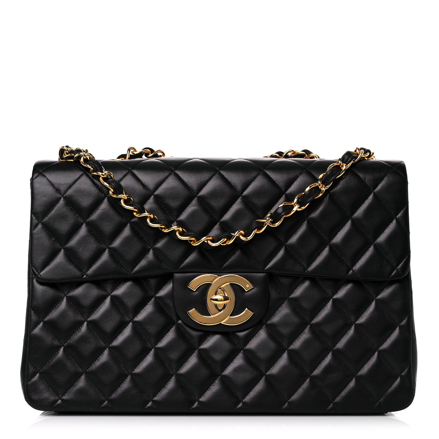 Lambskin Quilted XL Jumbo Single Flap Black