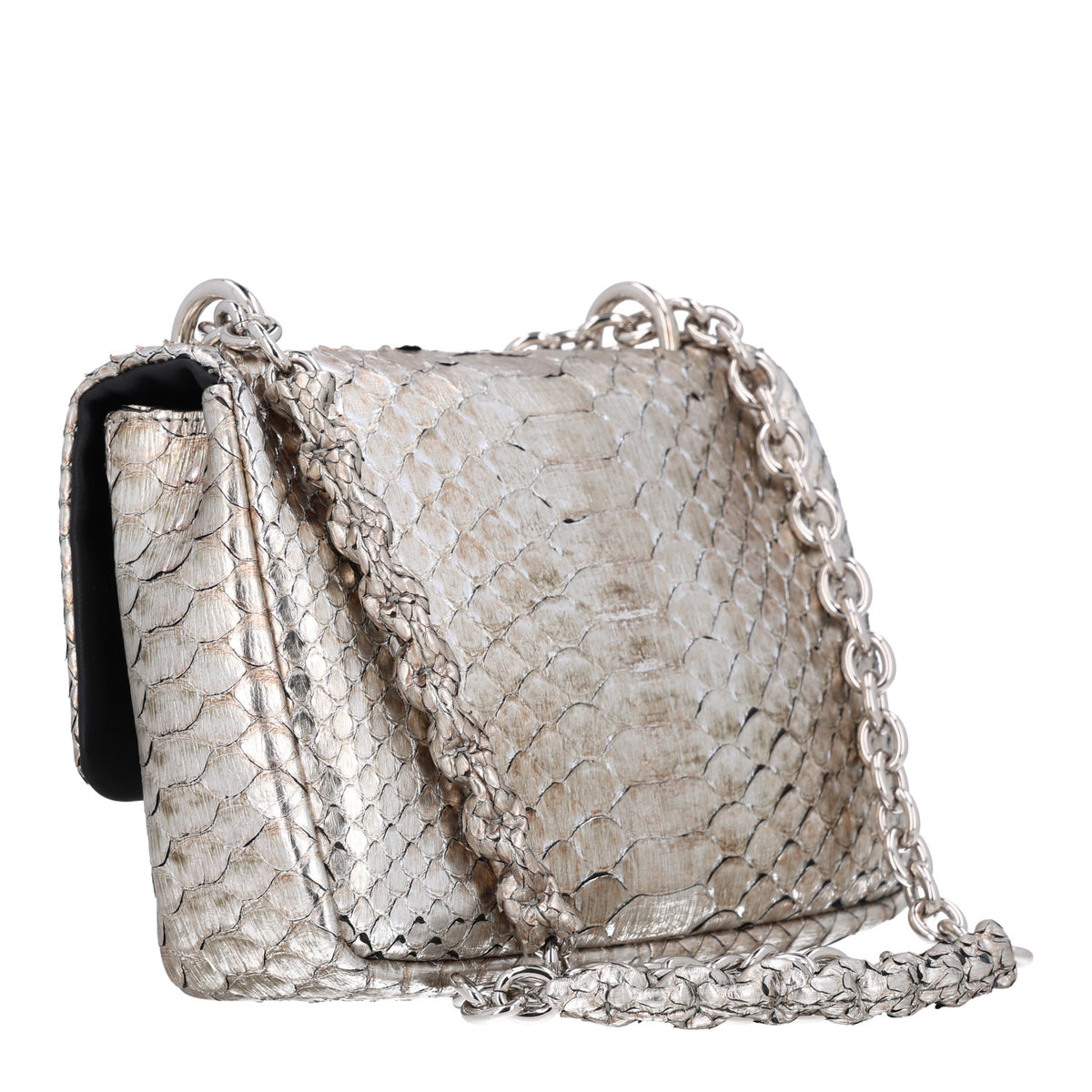 Metallic Snakeskin Natalia Shoulder Bag Silver