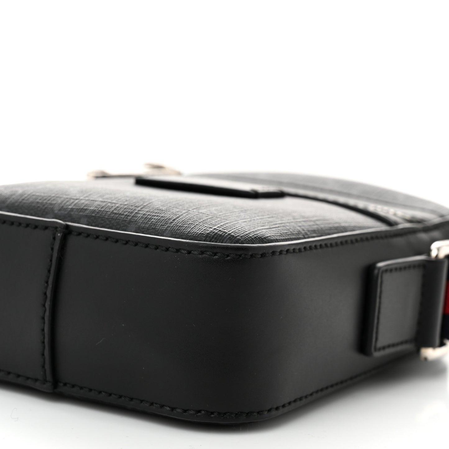 GG Supreme Monogram Appia Calfskin Web Small Camera Messenger Bag Black Grey
