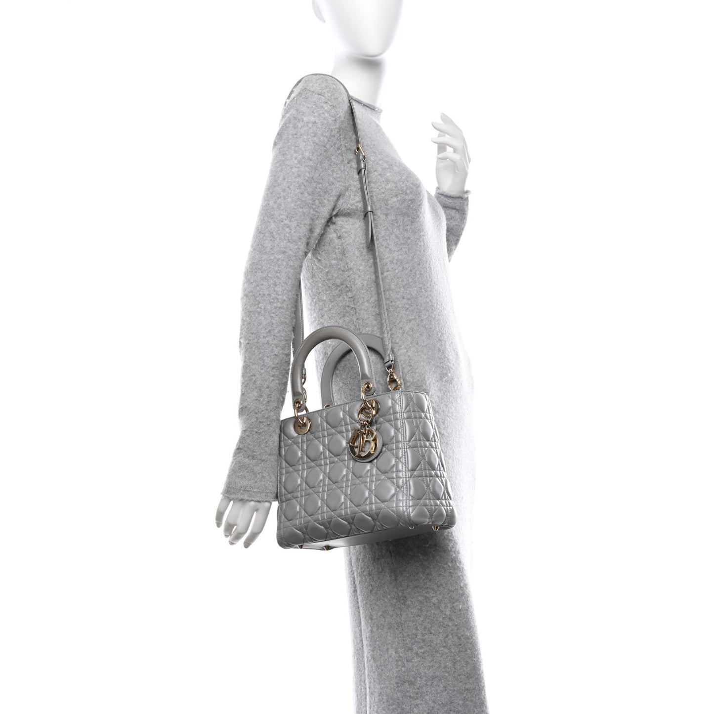 Pearly Lambskin Cannage Medium Lady Dior Grey