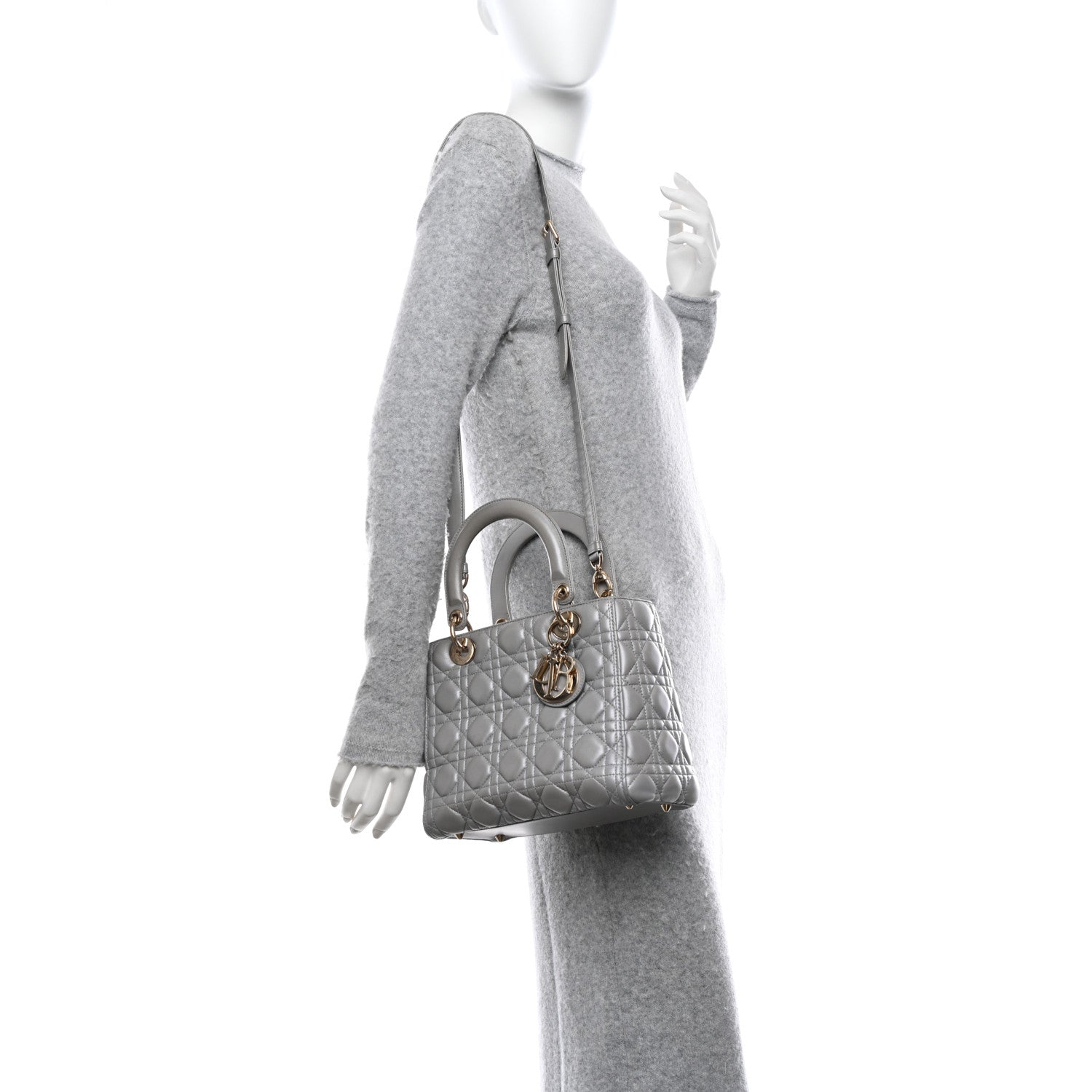 Christian Dior Pearly Lambskin Cannage Medium Lady Dior Grey 2 of 10