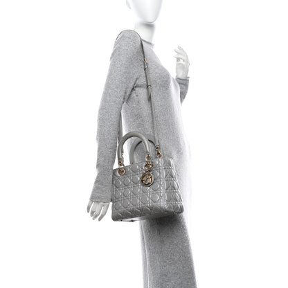 Christian Dior Pearly Lambskin Cannage Medium Lady Dior Grey 2 of 10