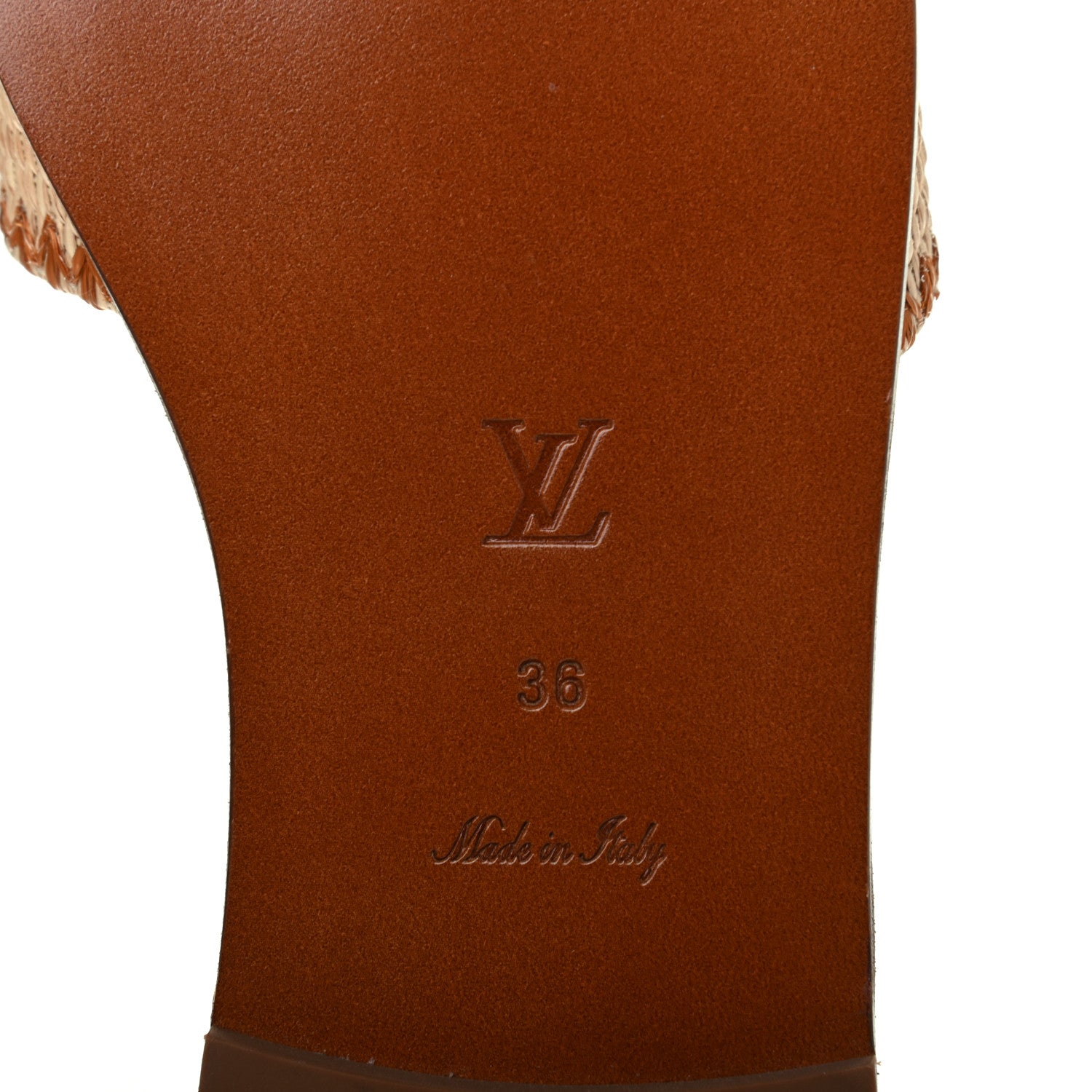 Louis Vuitton Raffia Calfskin Monogram Lock It Flat Mules 36 Cognac Brown 6 of 8