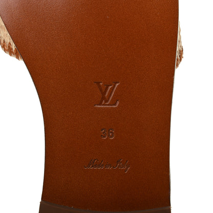 Louis Vuitton Raffia Calfskin Monogram Lock It Flat Mules 36 Cognac Brown 6 of 8