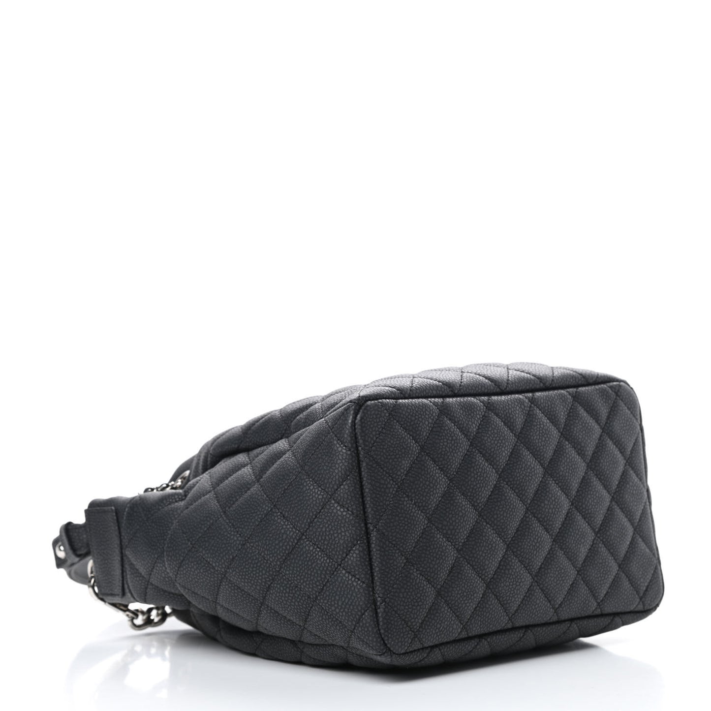 Caviar Flat Quilted CC Chain Bucket Drawstring Bag Black