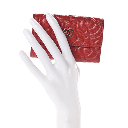 Chanel Caviar Camellia Embossed Card Holder Wallet Red 2 of 9
