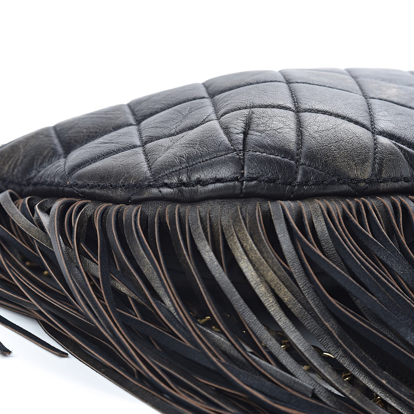 Calfskin Quilted Into The Fringe Hobo Black Gold