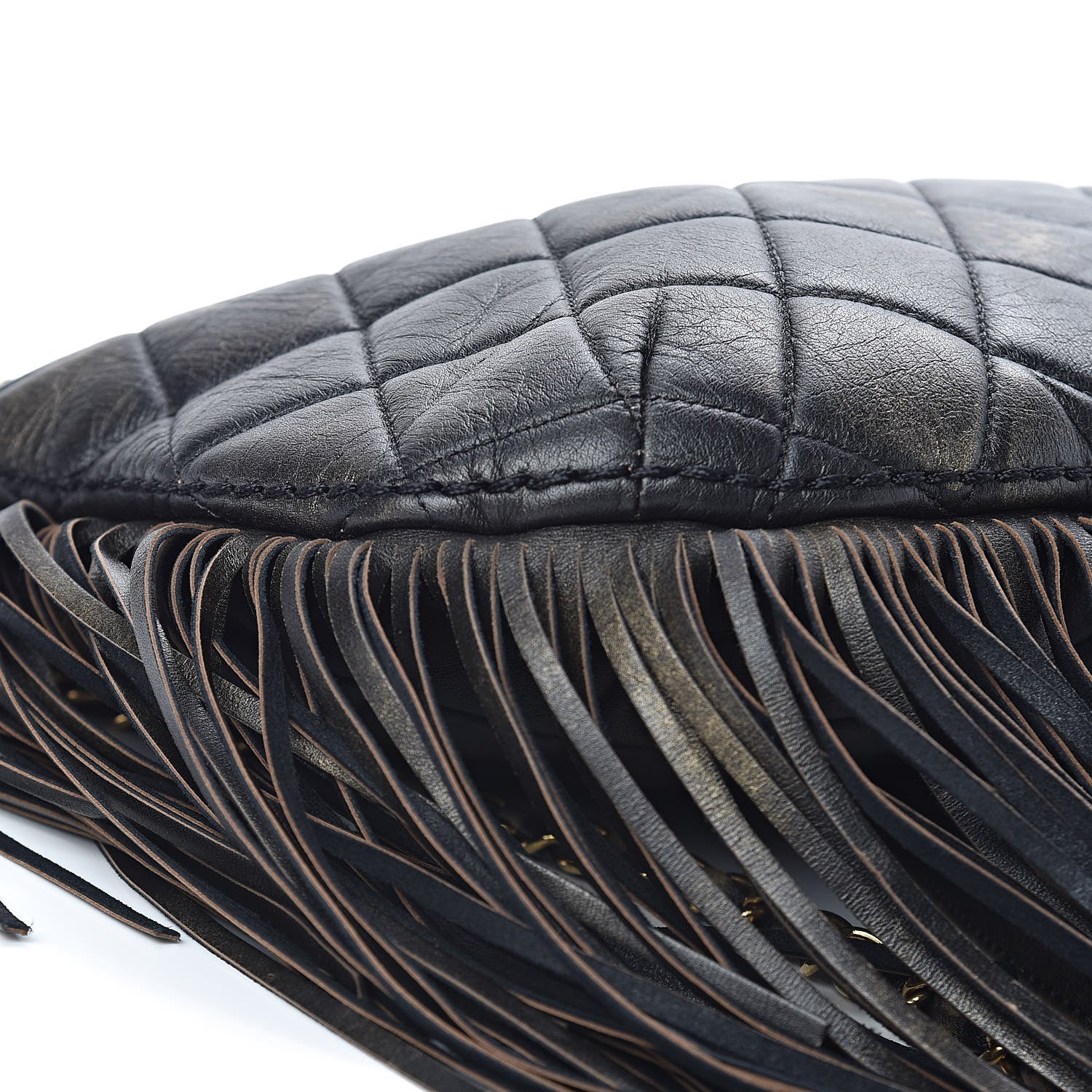 Chanel Calfskin Quilted Into The Fringe Hobo Black Gold 12 of 14