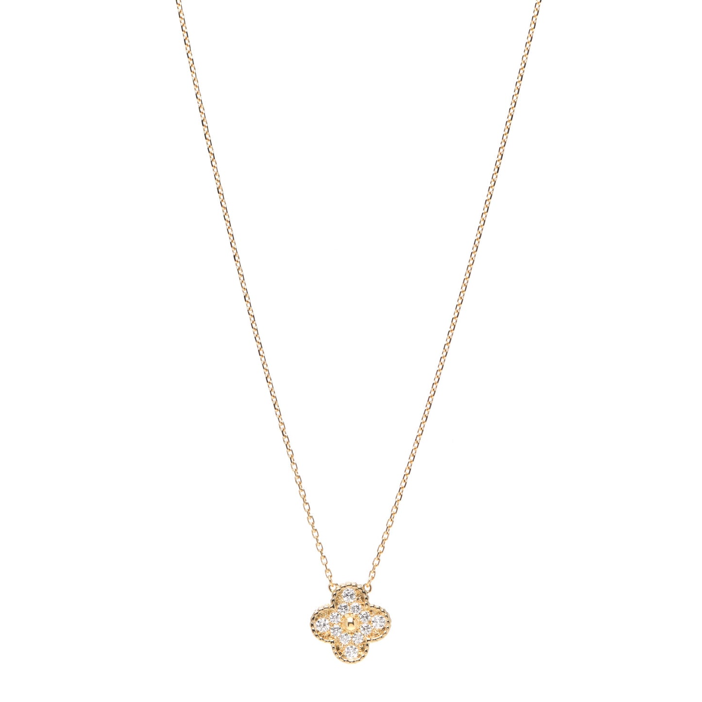 18K Yellow Gold Diamond Vintage Alhambra Pendant Necklace