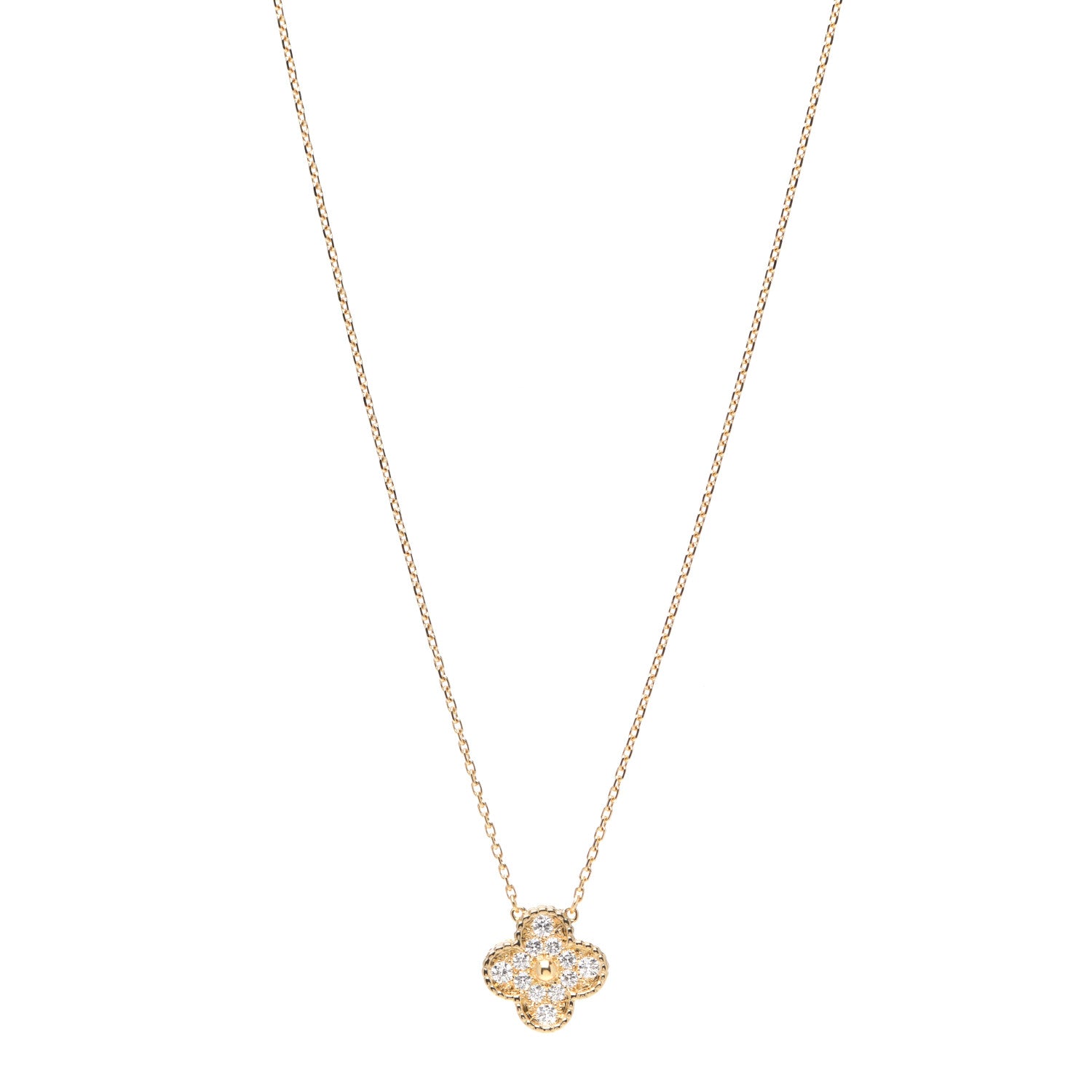 Van Cleef & Arpels 18K Yellow Gold Diamond Vintage Alhambra Pendant Necklace 1 of 4
