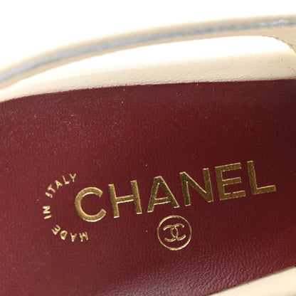 Chanel Lambskin Metallic Crackled Calfskin Square Cap Toe CC Slingback Pumps 38 Ivory Gold 8 of 10