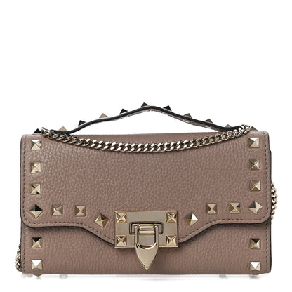 Valentino Garavani Pebbled Calfskin Rockstud Flip Lock Wallet On Chain Poudre 1 of 9