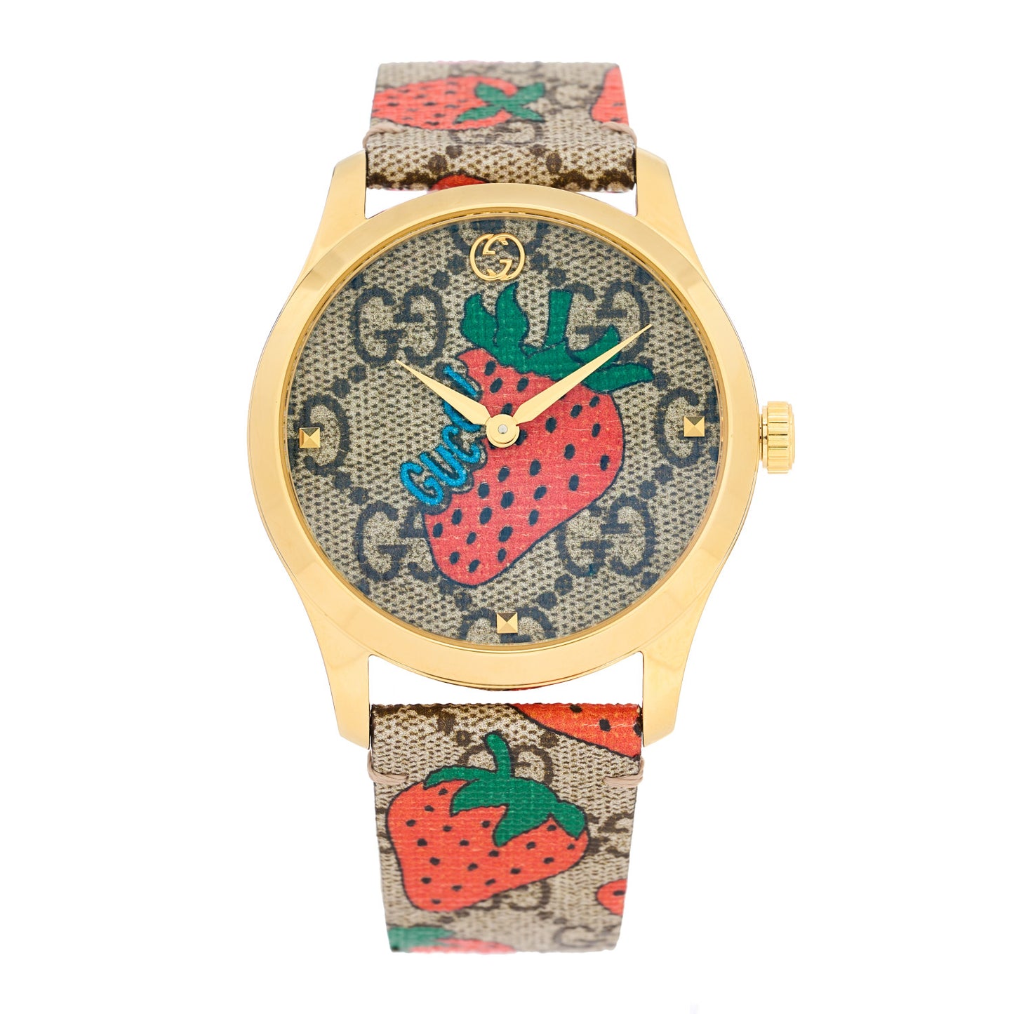 Stainless Steel Canvas 38mm G-Timeless GG Supreme Strawberry Quartz Watch Brown
