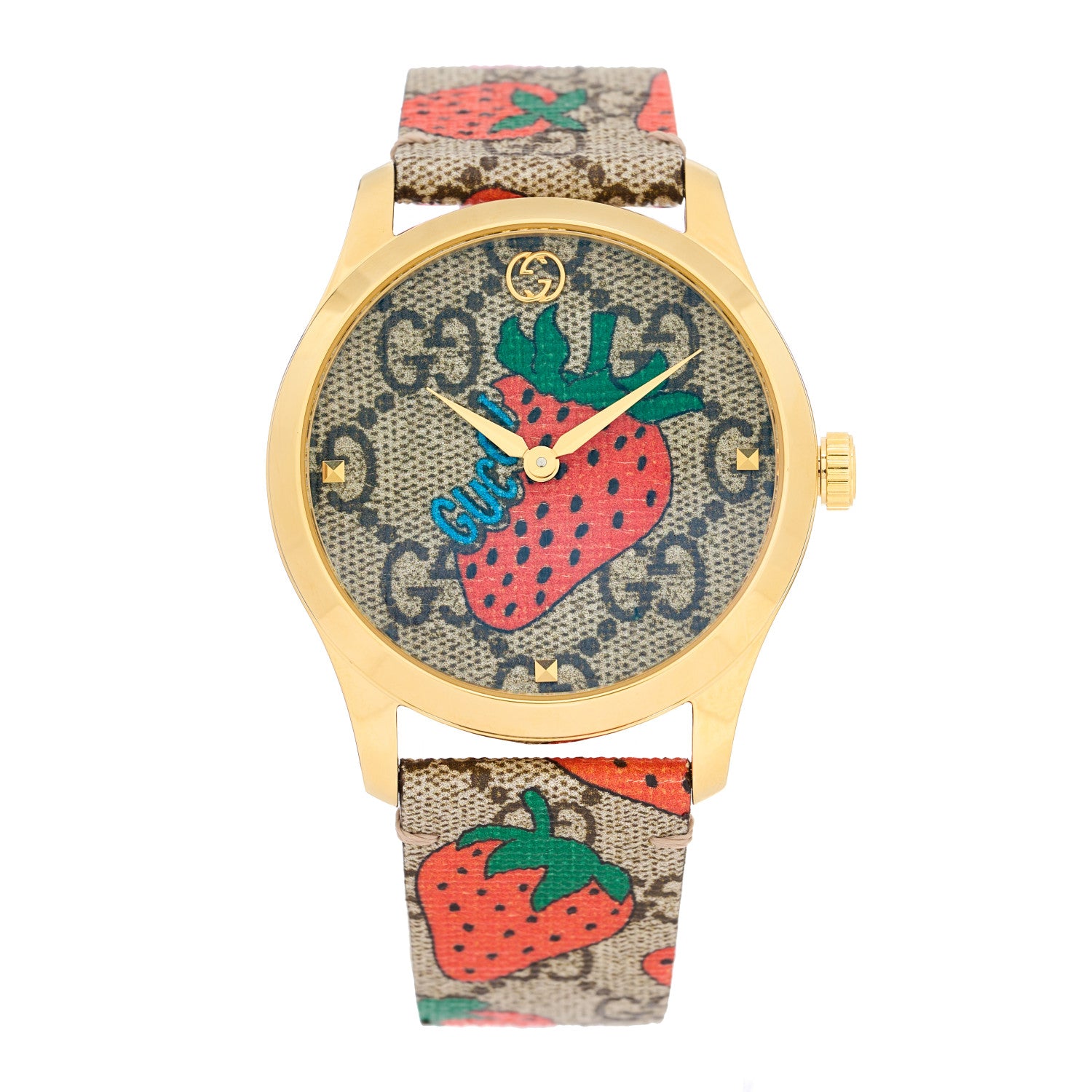 Gucci Stainless Steel Canvas 38mm G-Timeless GG Supreme Strawberry Quartz Watch Brown 1 of 4
