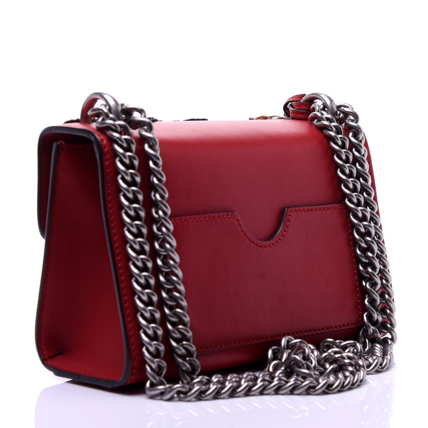 Gucci Calfskin Bee Embroidered Small Padlock Shoulder Bag Hibiscus Red 3 of 15