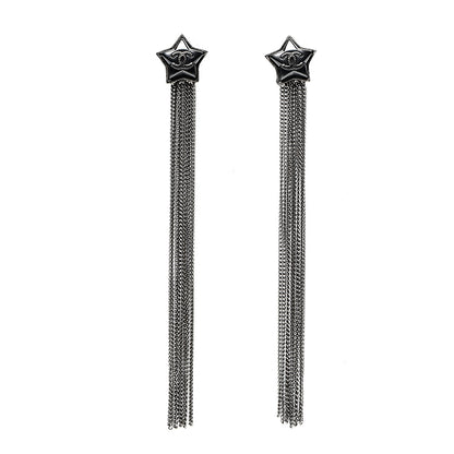Chanel Resin CC Star Dangle Earrings Black Silver 1 of 4
