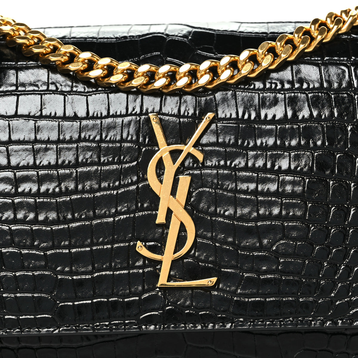 Calfskin Crocodile Embossed Medium Monogram Sunset Black