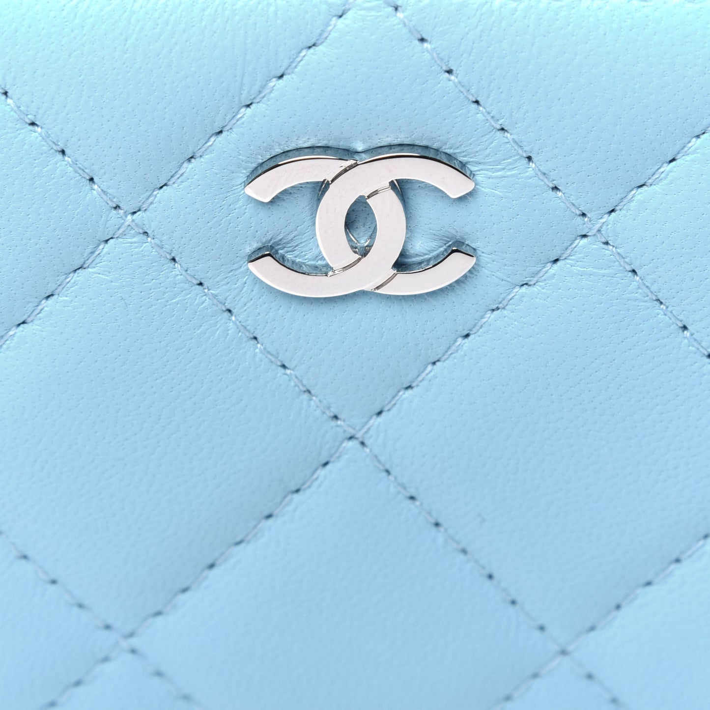 Lambskin Quilted Zip Around Coin Purse Wallet Neon Blue