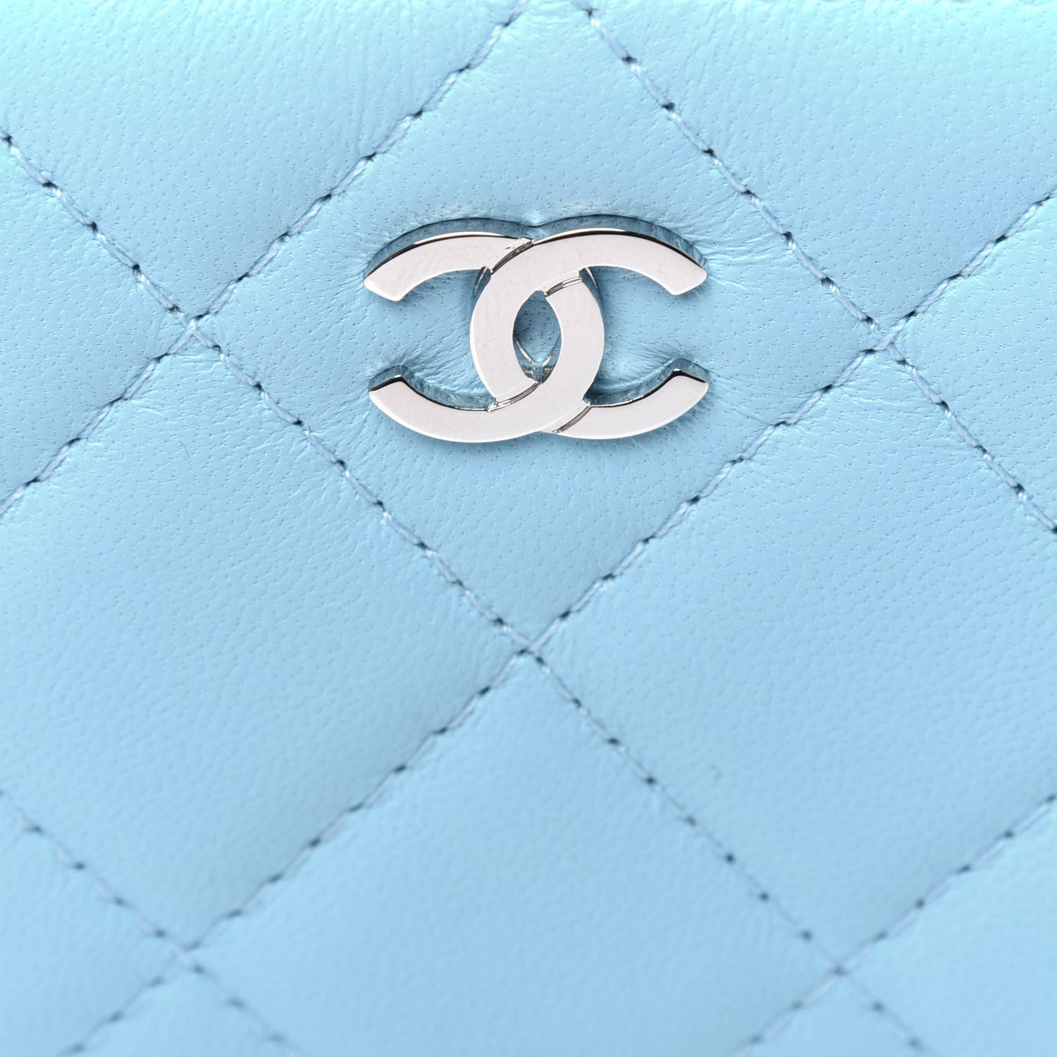 Chanel Lambskin Quilted Zip Around Coin Purse Wallet Neon Blue 10 of 11