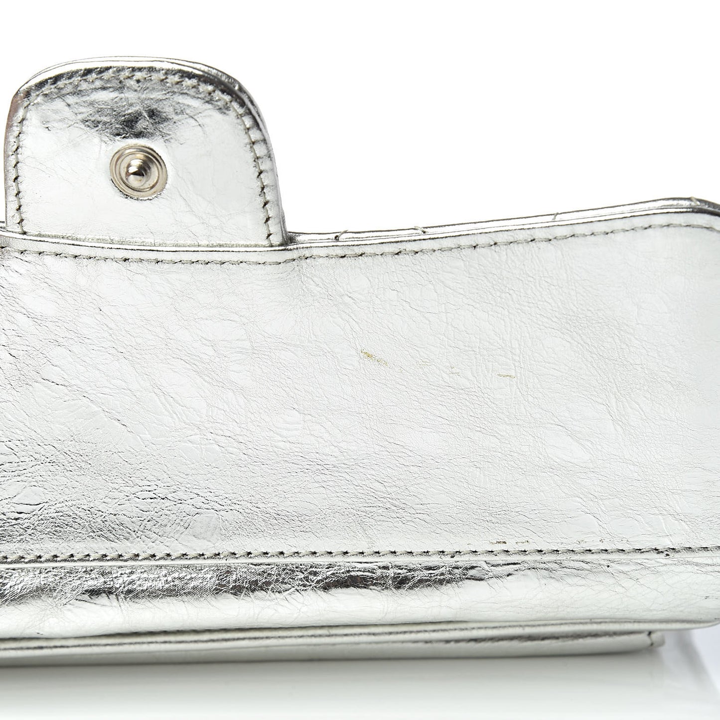 Metallic Aged Calfskin Quilted Reissue Long Flap Wallet Light Silver