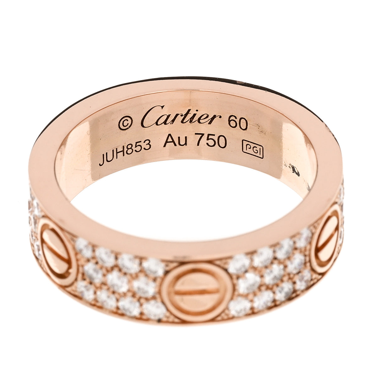 Cartier 18K Pink Gold Diamond 6.5mm LOVE Paved Ring 60 9 4 of 5