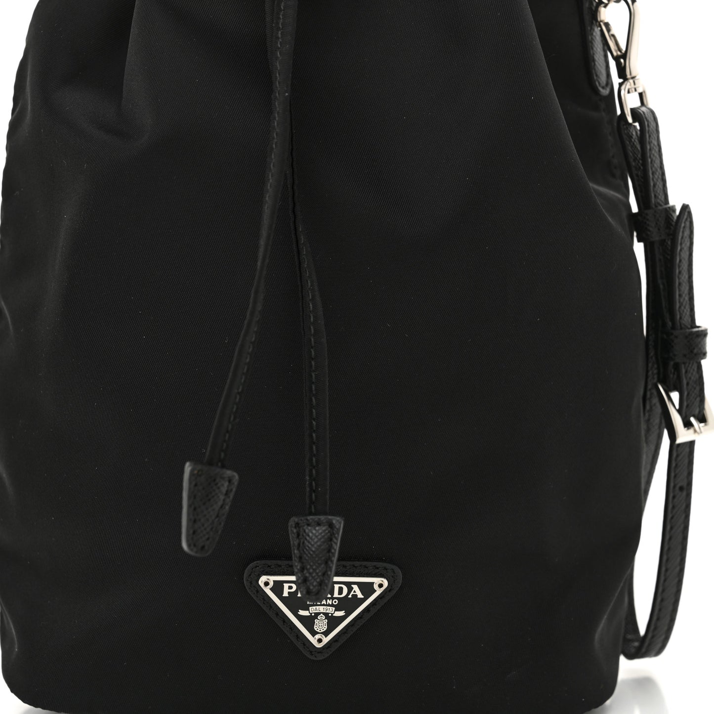 Saffiano Tessuto Nylon Vela Bucket Wristlet Black