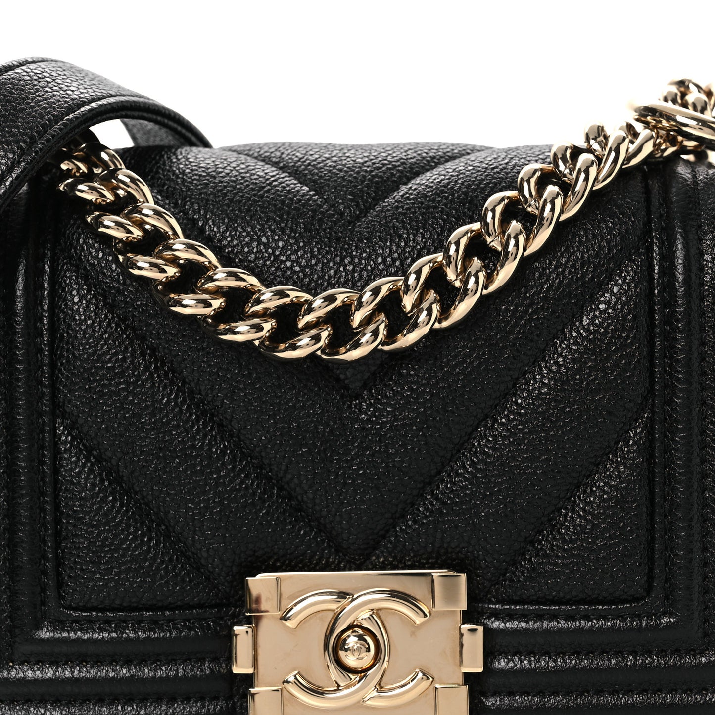 Caviar Chevron Quilted Mini Boy Flap Black Black