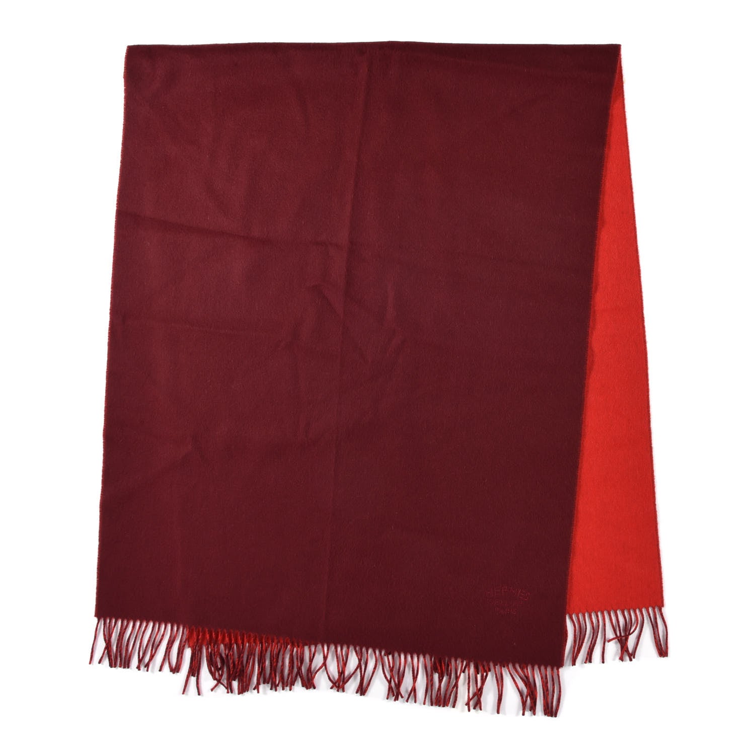 Hermes Cashmere Fringe Double Face Scarf Bordeaux Rouge 1 of 4