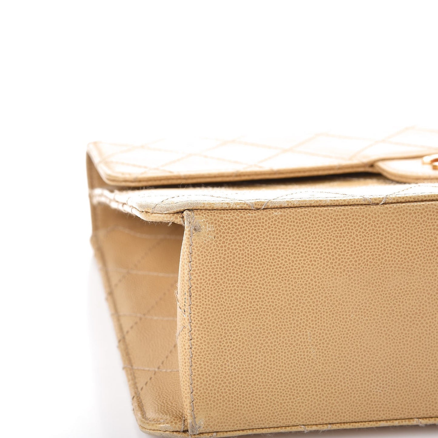 Caviar Stitched Jumbo Single Flap Beige