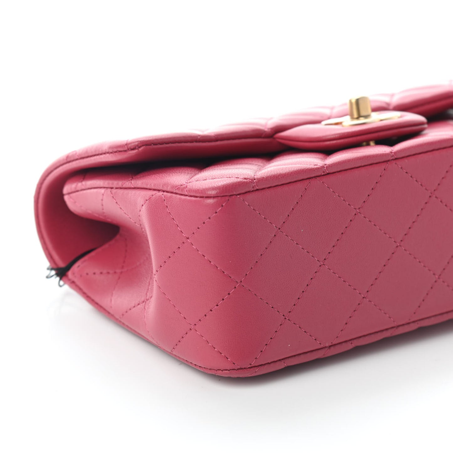 Lambskin Quilted Mini Top Handle Rectangular Flap Dark Pink
