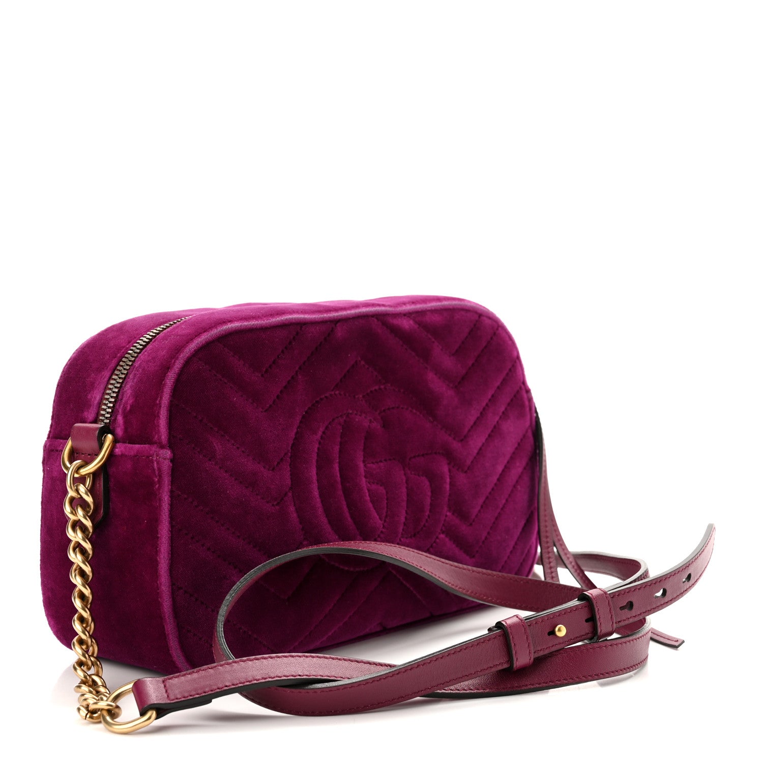 Gucci Velvet Matelasse Small GG Marmont Chain Shoulder Bag Fuchsia Violet Cyclamen 2 of 9
