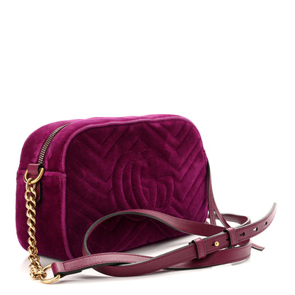 Gucci Velvet Matelasse Small GG Marmont Chain Shoulder Bag Fuchsia Violet Cyclamen 2 of 9