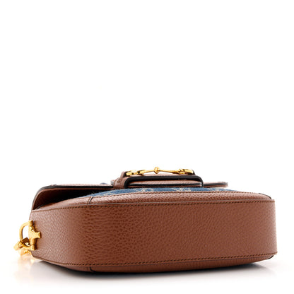 Gucci New Denim GG Monogram Dollar Calfskin Web Mini Horsebit 1955 Shoulder Bag Blue Tea Cuir Epilog 4 of 13