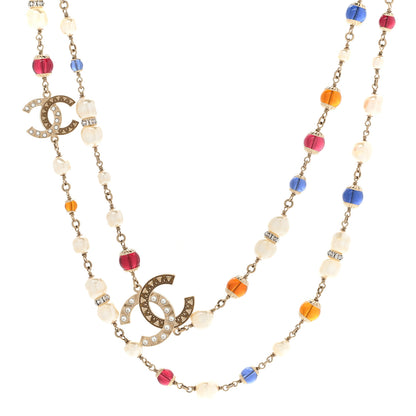 Chanel Pearl Beaded Crystal CC Long Necklace Gold Multi 1 of 6