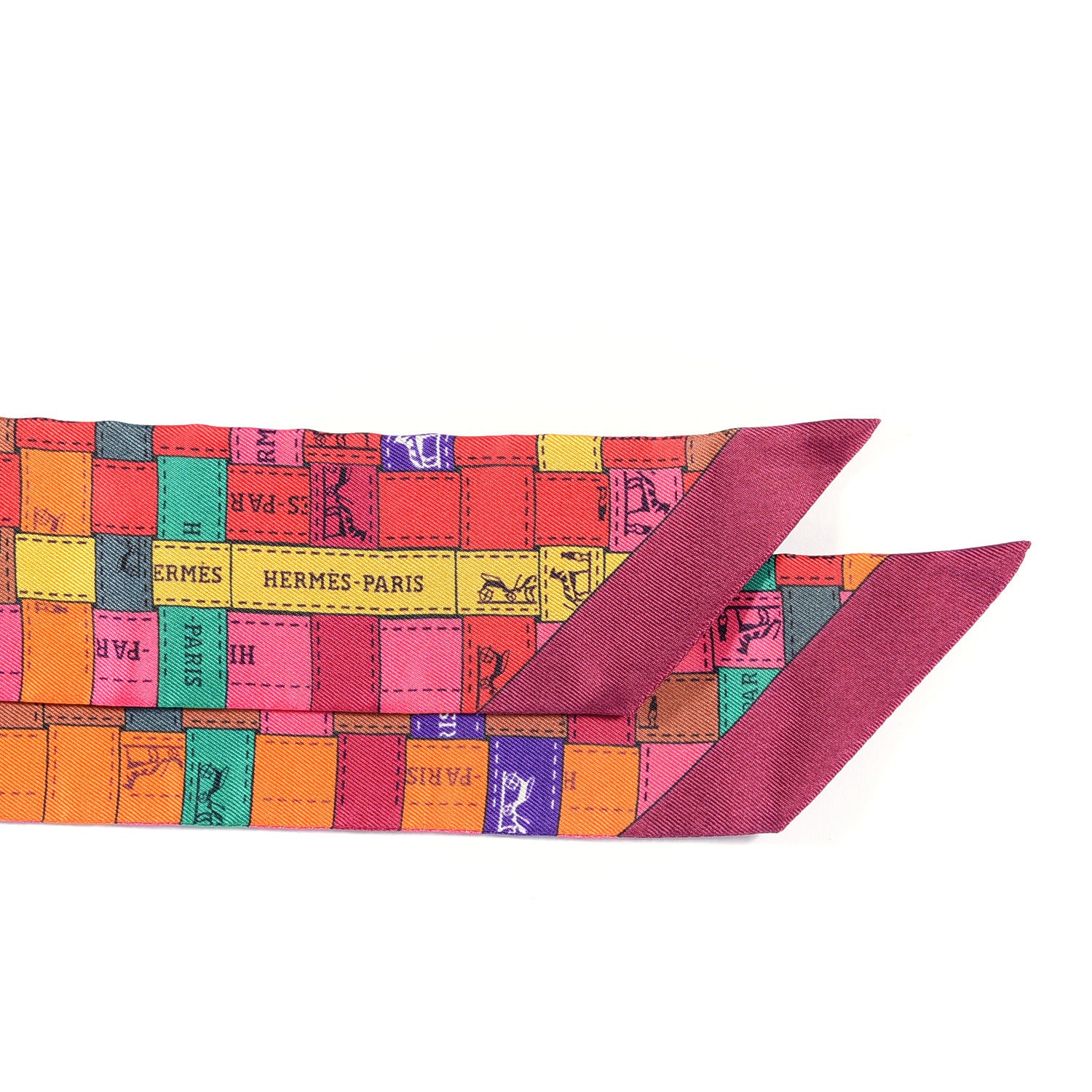 Hermes Silk Bolduc Au Carre Twilly Rose Vif Rouge Vert 2 of 3
