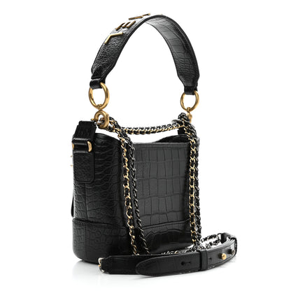 Chanel Calfskin Crocodile Embossed Small Gabrielle Cocodile Hobo Black 3 of 11