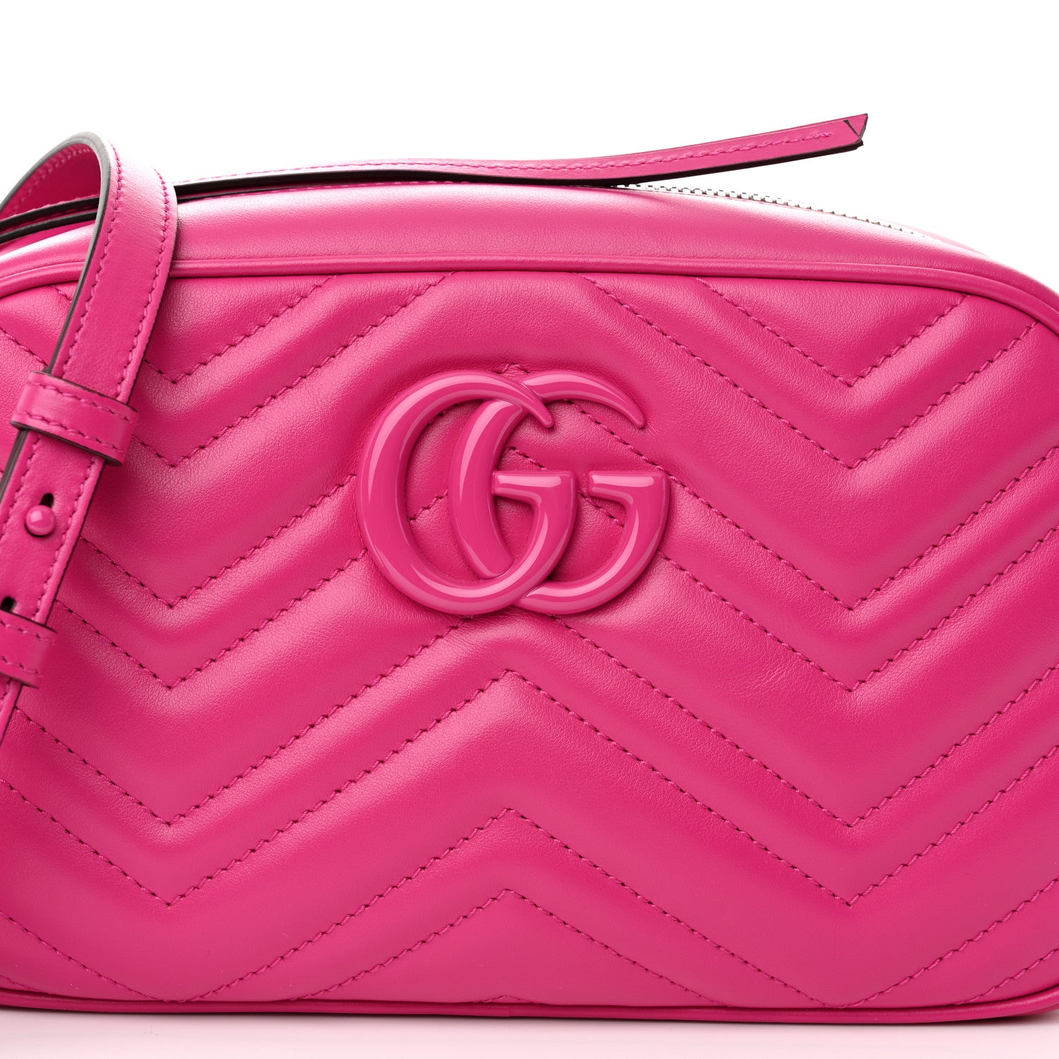 Gucci Calfskin Matelasse Monochrome Small GG Marmont Chain Shoulder Bag Classic Fuxia 8 of 11