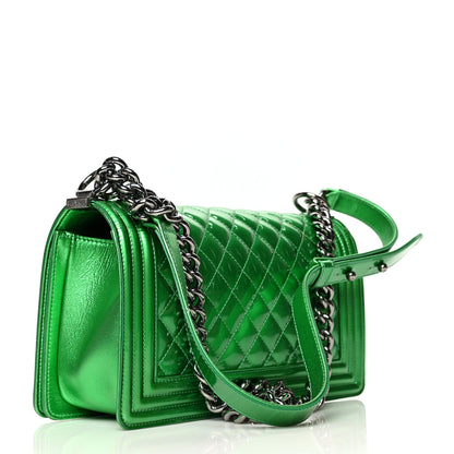 Chanel Metallic Patent Calfskin Quilted Medium Boy Flap Green 3 of 13